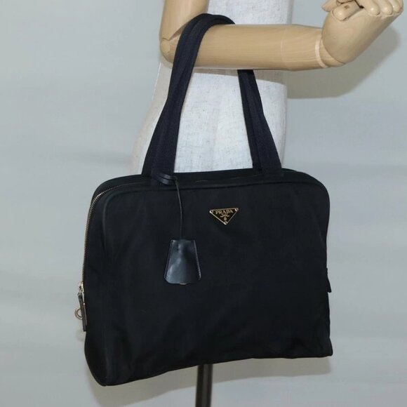 PRADA Hand Bag Nylon Black Gold Auth 141813 - Picture 3 of 16